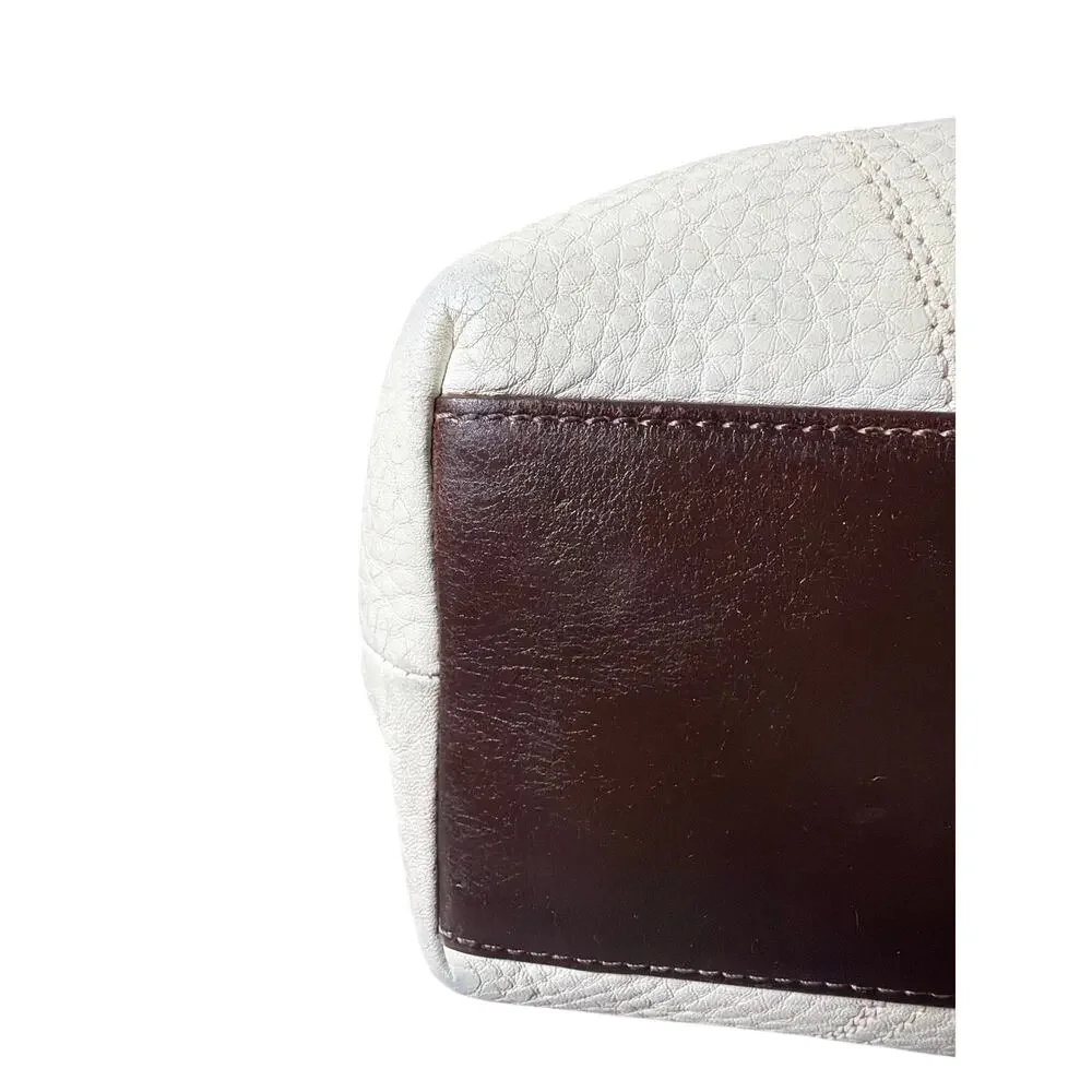 Coach Hampton Y2K White and Brown Tote Bag Turnlock Milled Leather 2009